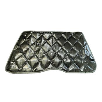 Thermomatte für VW Caddy 2004–2020 Heckklappe, silbern, gesteppt mit mittiger Aussparung unten.